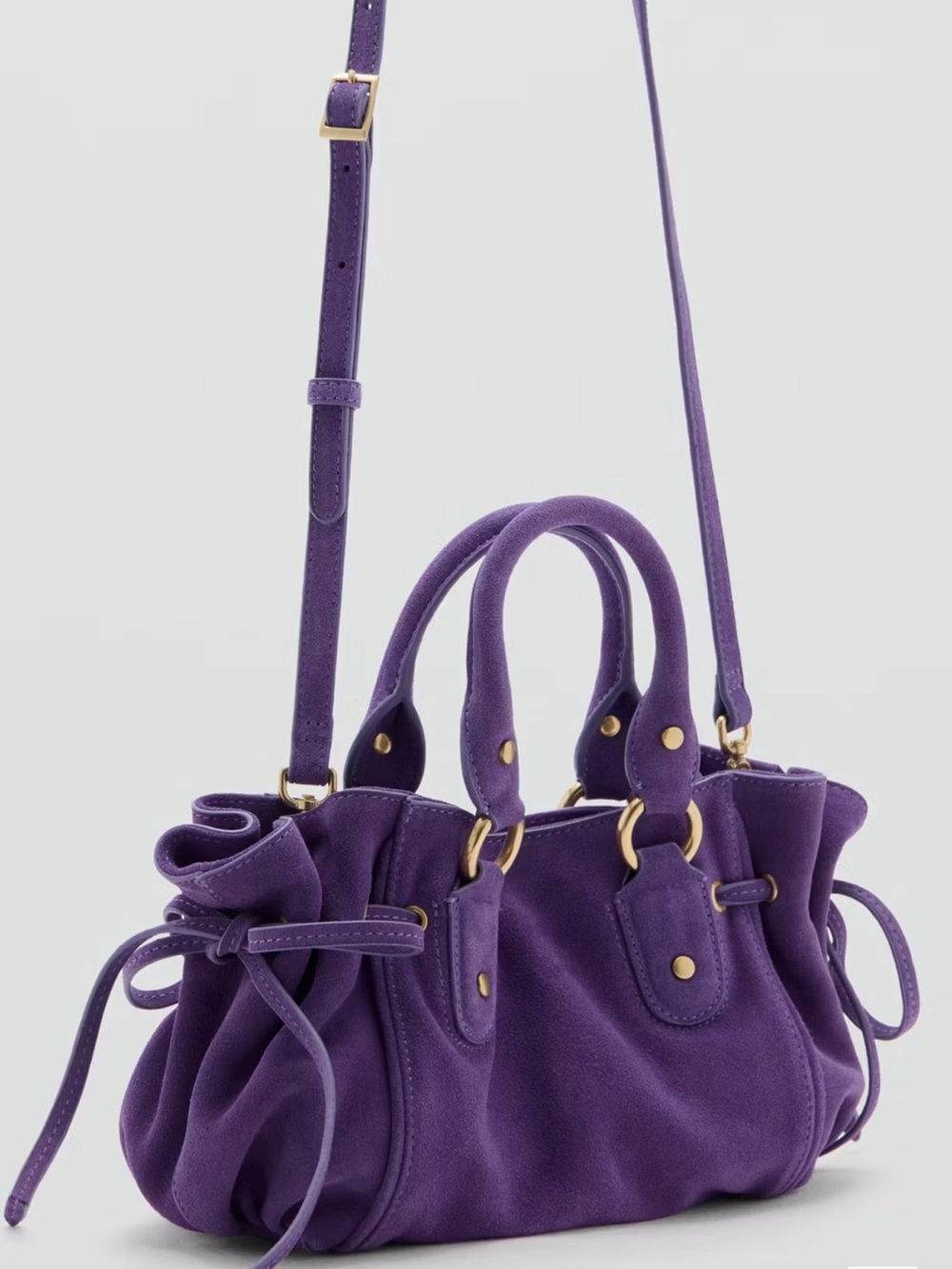 MANGO Starring Hailey Bieber Suede Leather Bag – Purple